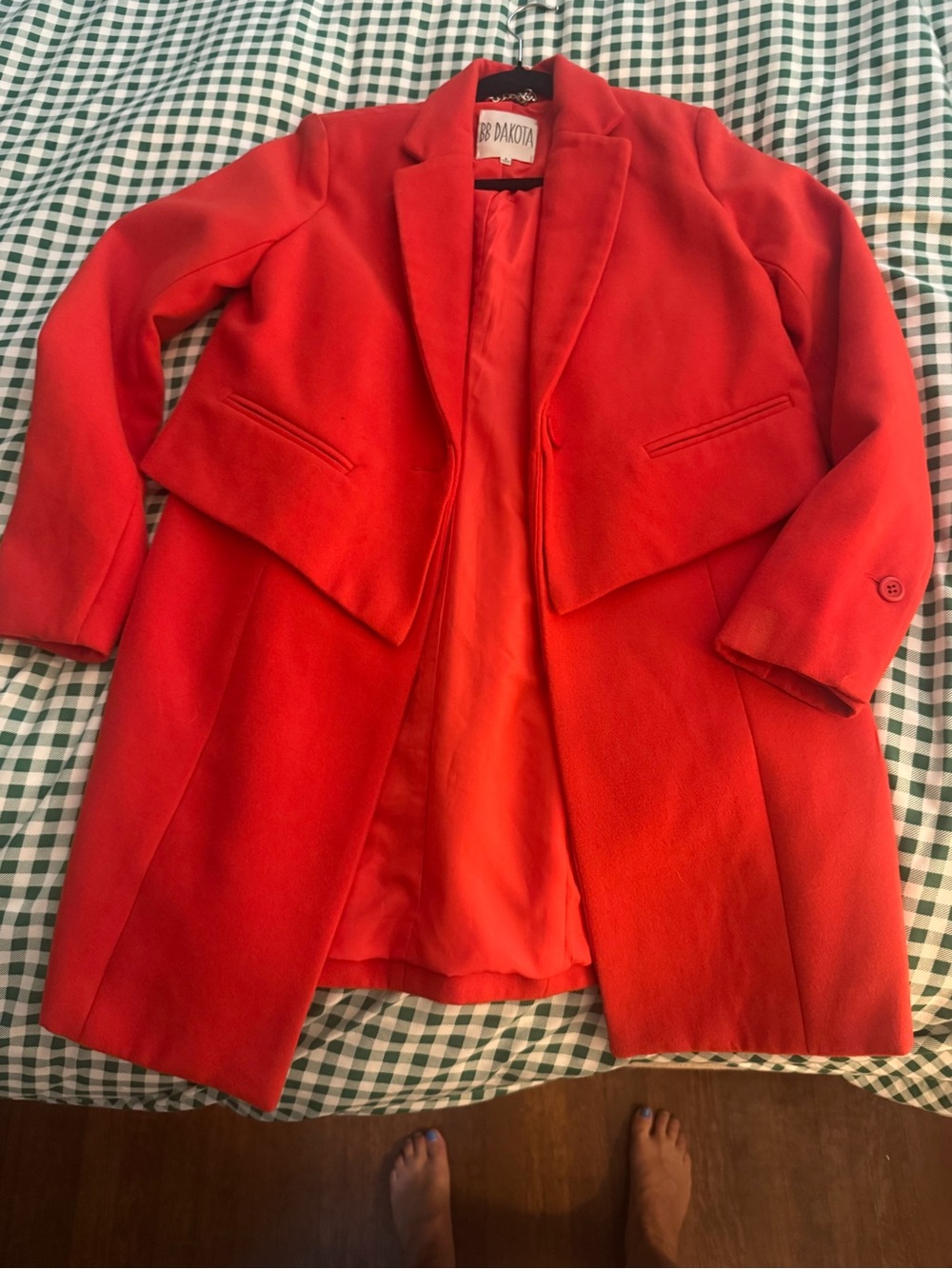 BB Dakota Rynn Felt Coat Coral Red Layered Blazer Statement Jacket - Picture 3 of 9